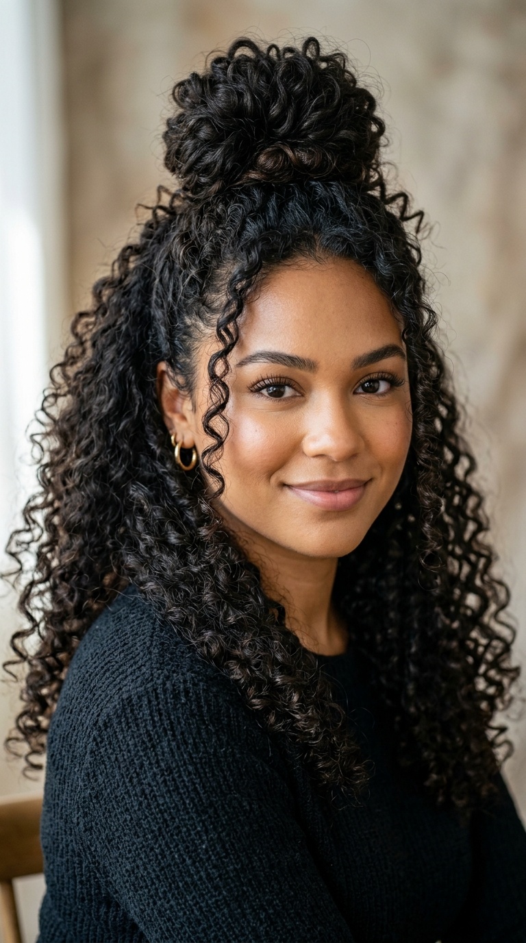 Half-Up Top Knot with Curls
