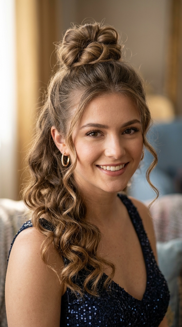 Half-Up Top Knot with Curls