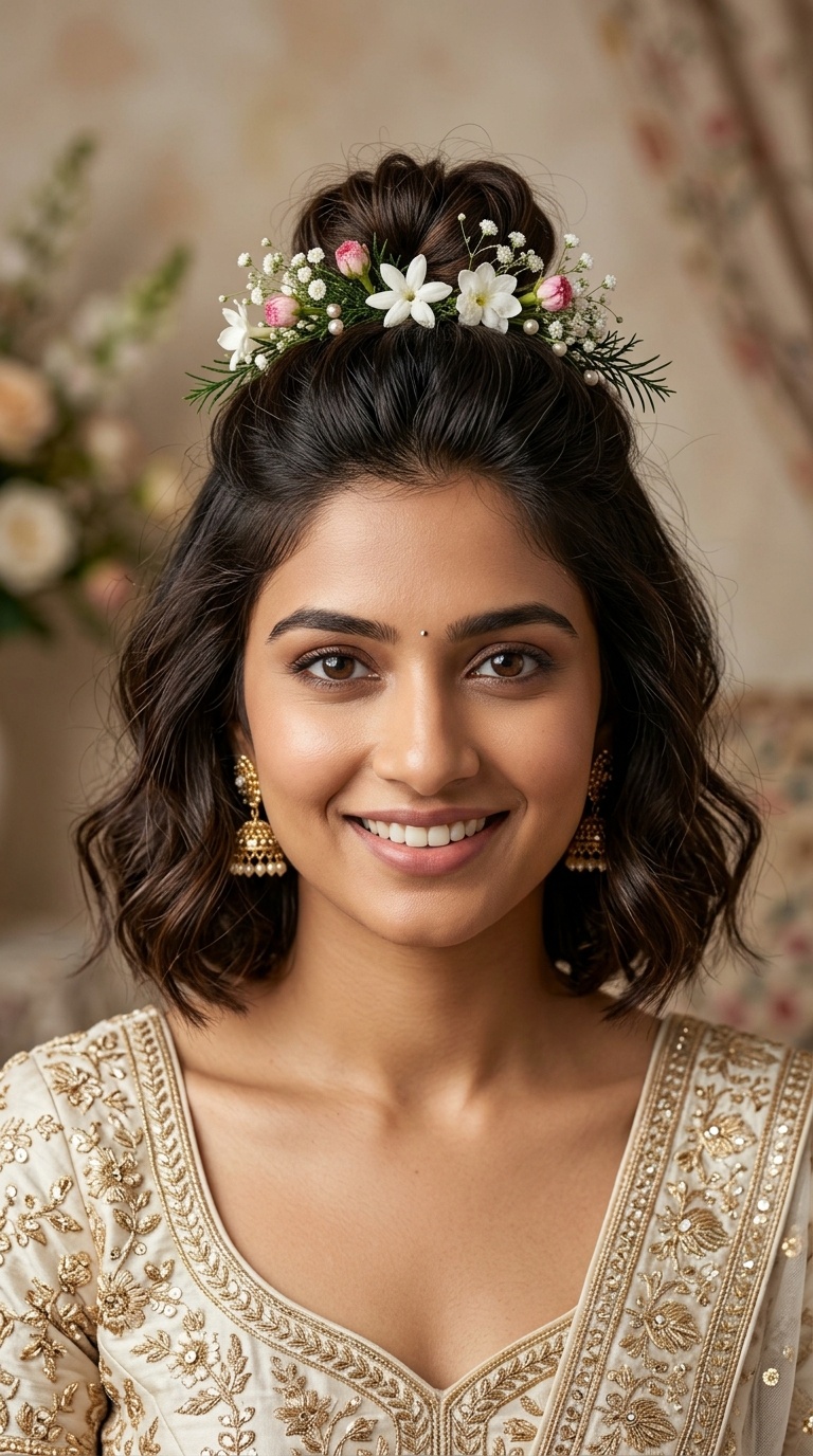 Half-Up Top Knot with Flowers