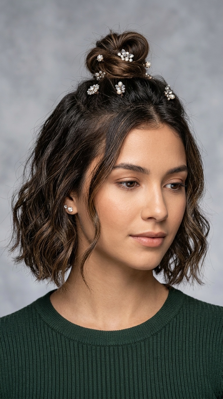 Half-Up Top Knot with Jewel Pins