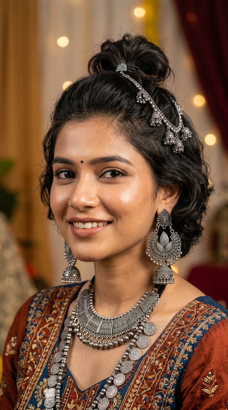 Half-Up Top Knot with Jhumka Charms