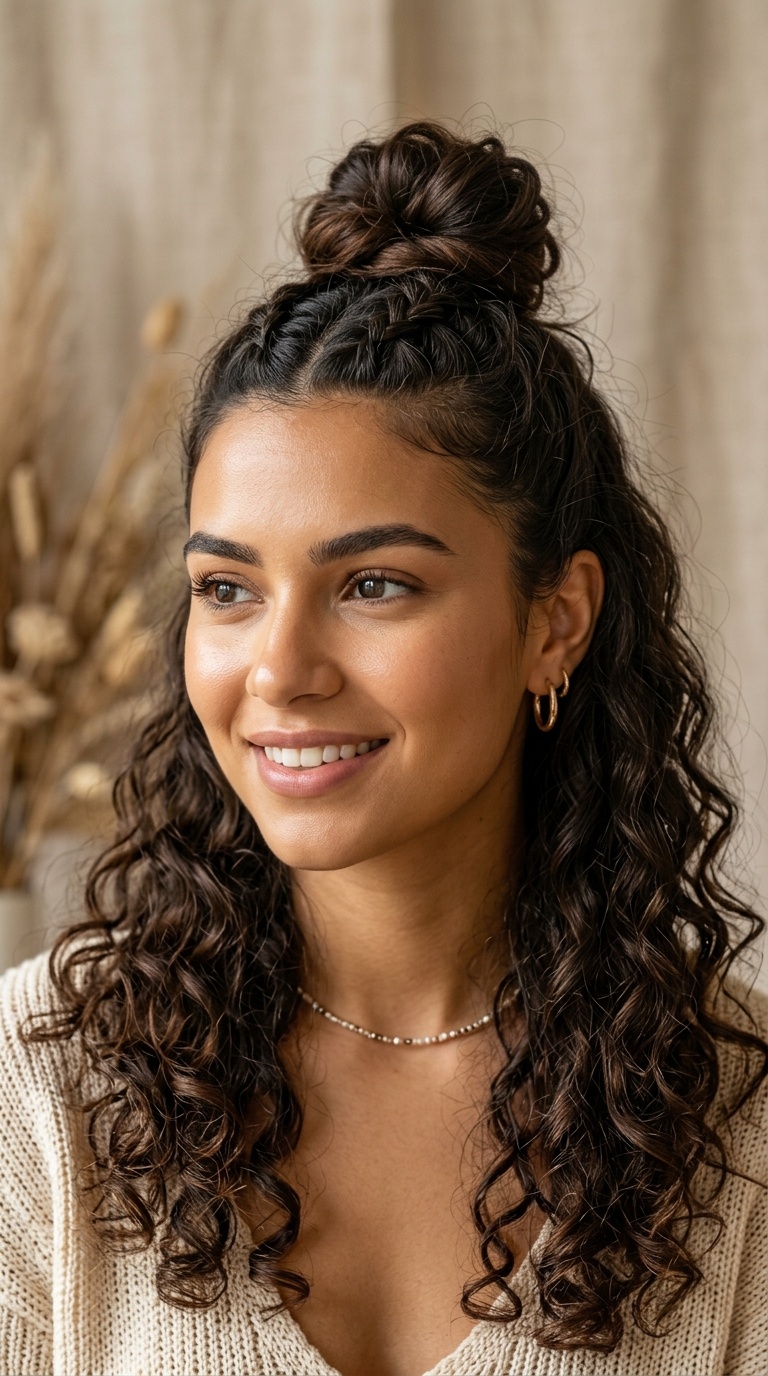 Half-Up Top Knot with Loose Curls