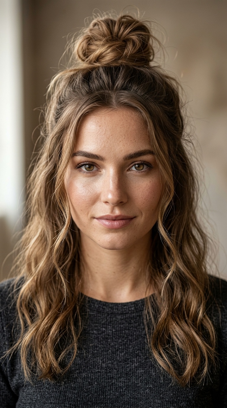 Half-Up Top Knot with Loose Tendrils