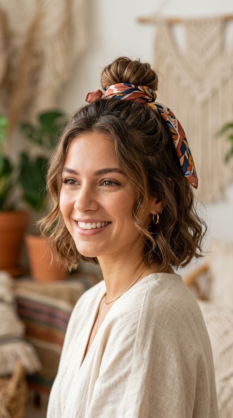Half-Up Top Knot with Scarf