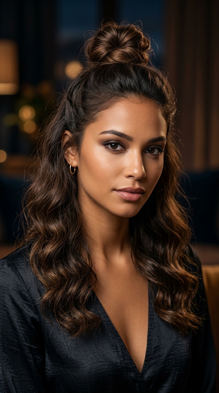 Half-Up Top Knot with Soft Waves