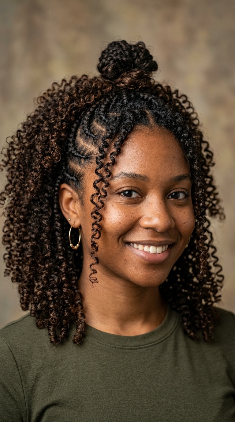 Half-Up Top Knot with Spiral Curls