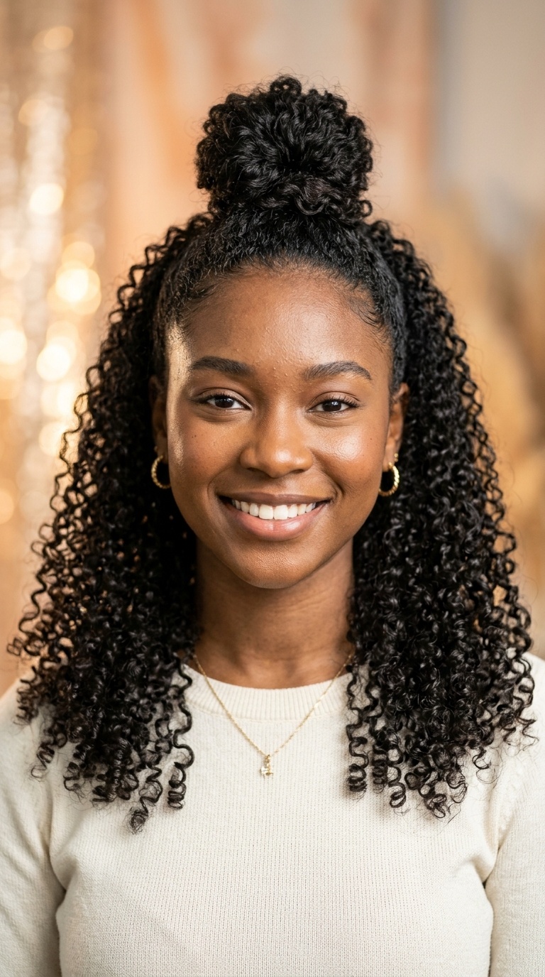Half-Up Top Knot with Spiral Curls