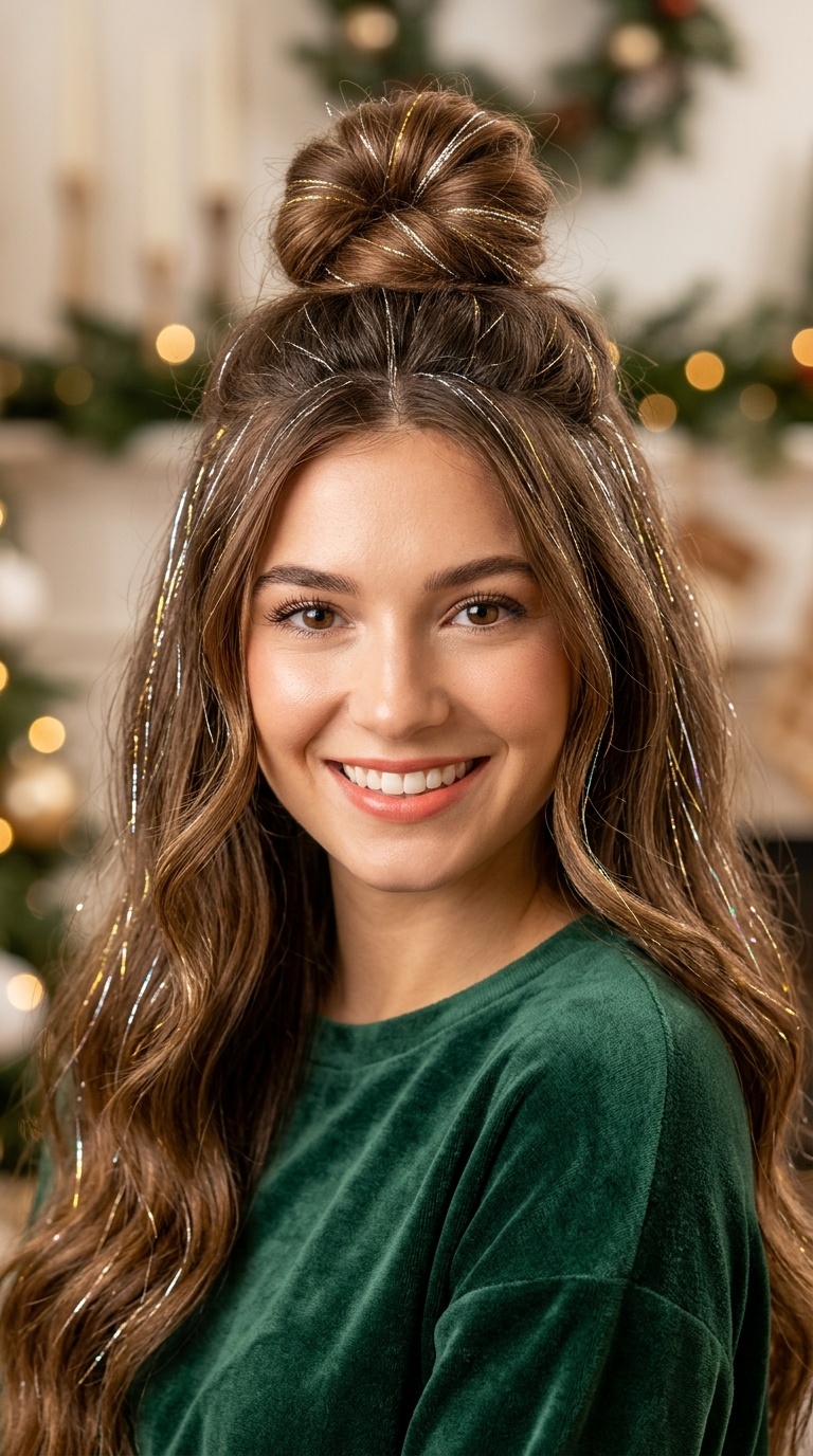 Half-Up Top Knot with Tinsel