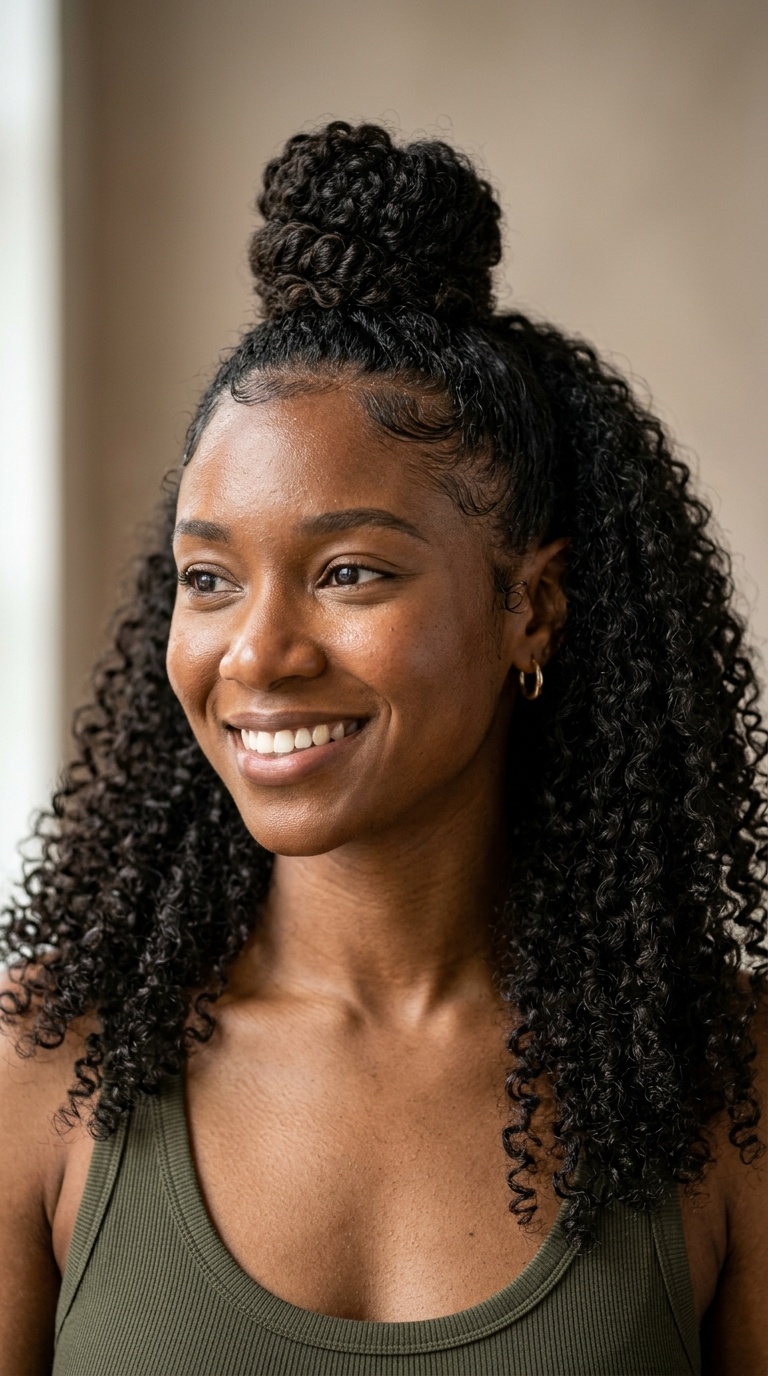 Half-Up Topknot with Loose Curls