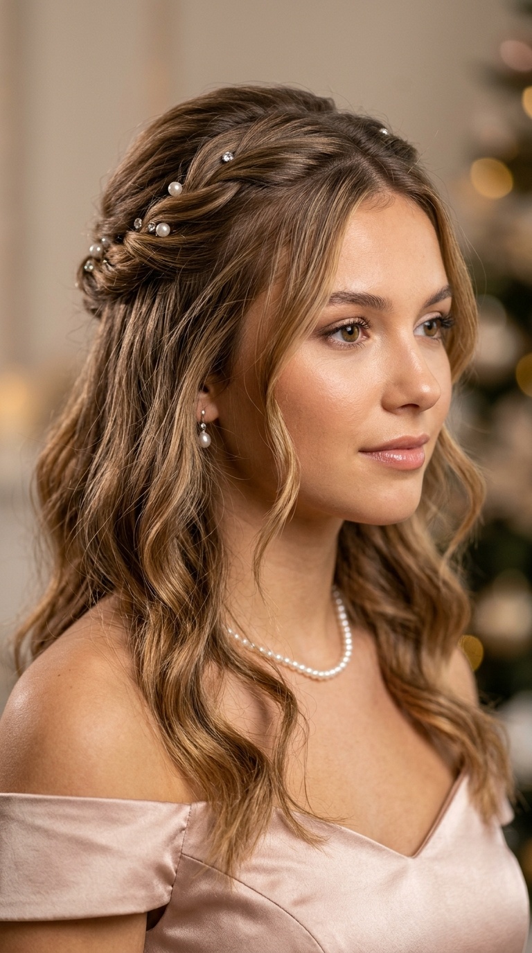 Half-Up Twist with Pearl Accents
