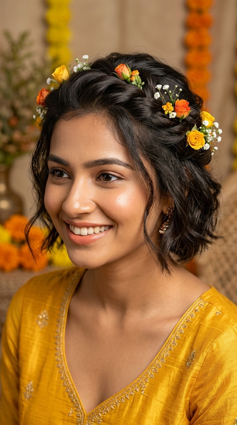 Half-Up Twisted Crown with Rosebuds