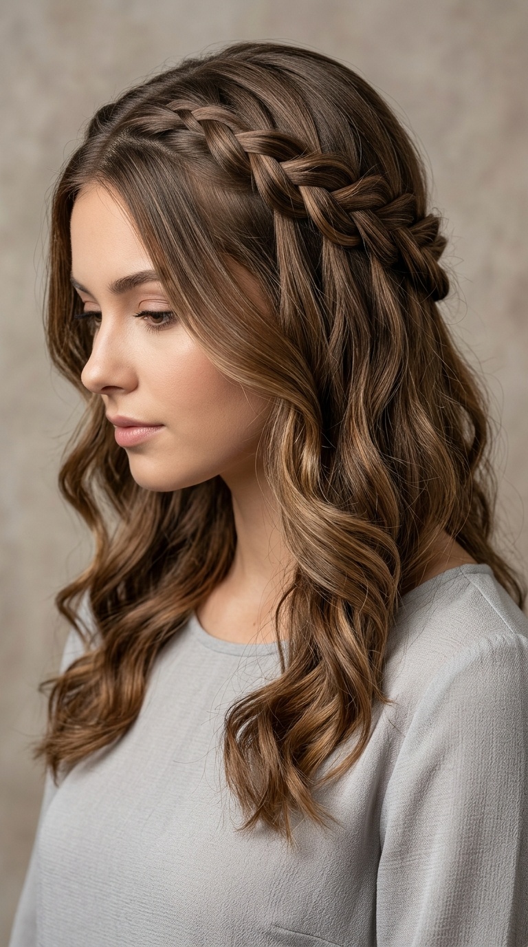 Half-Up Waterfall Braid