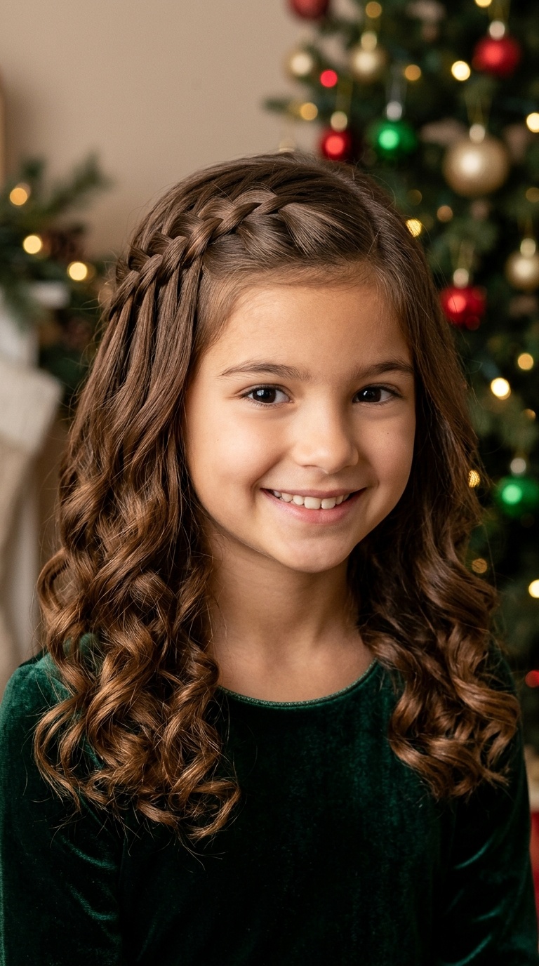 Half-Up Waterfall Braid with Loose Curls