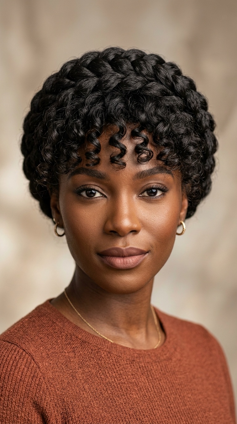 Halo Braid with Curly Fringe