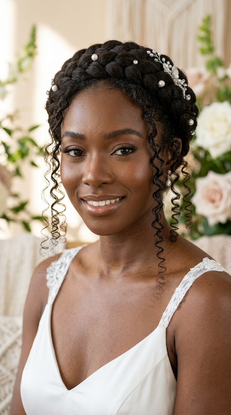 Halo Braid with Curly Tendrils