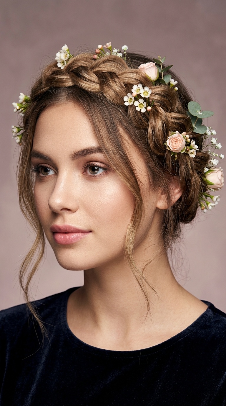 Halo Braid with Delicate Florals