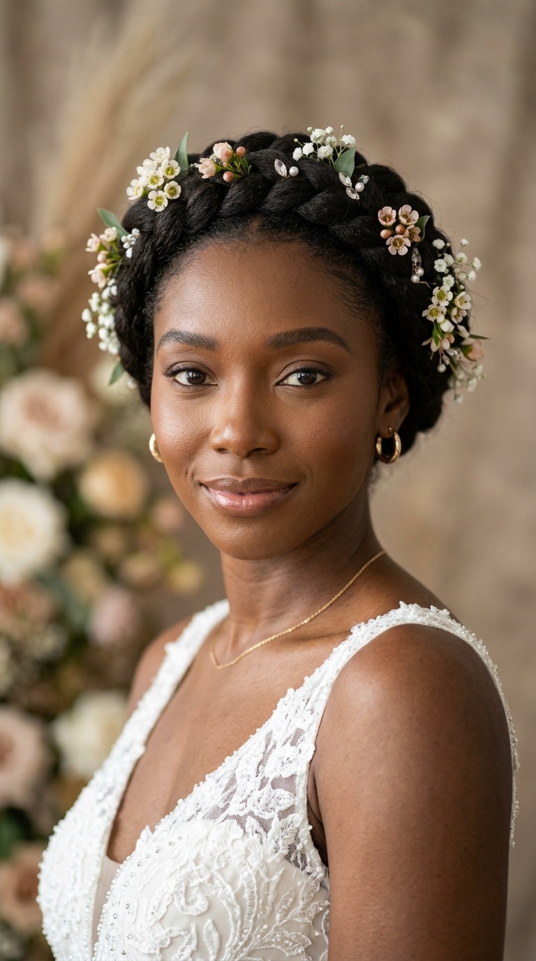 Halo Braid with Floral Accents