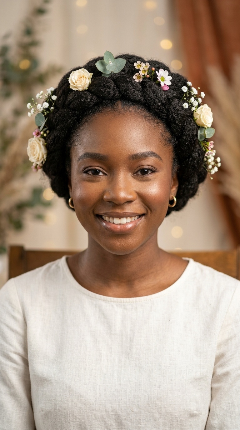 Halo Braid with Floral Accents
