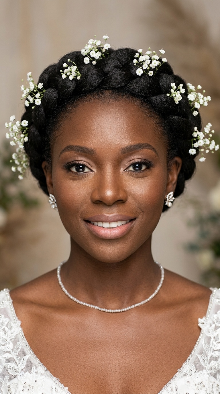 Halo Braid with Fresh Baby's Breath