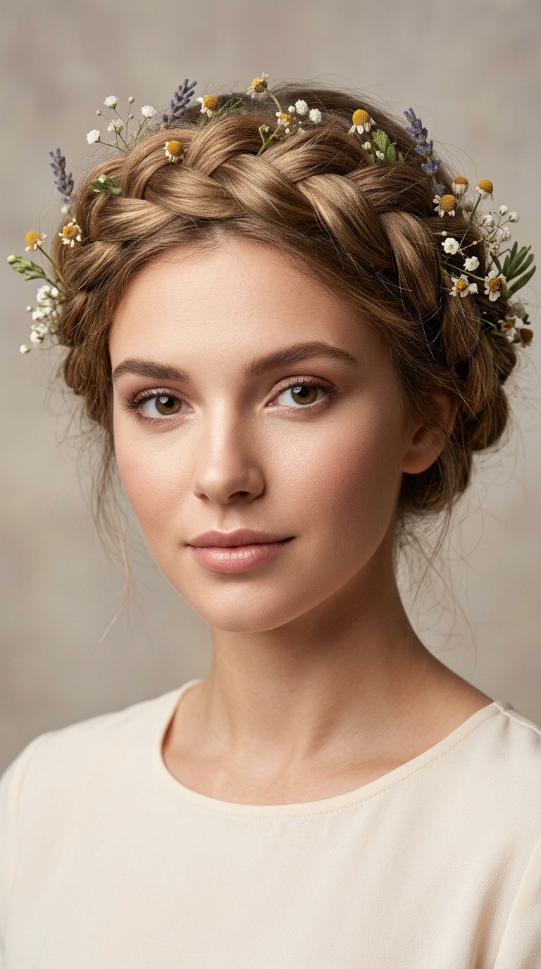 Halo Braid with Wildflowers