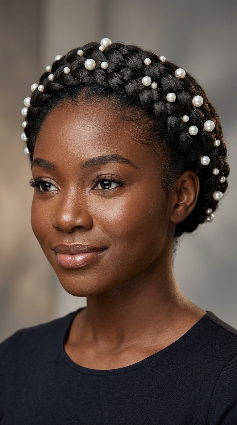 Halo Braids with Pearl Embellishments