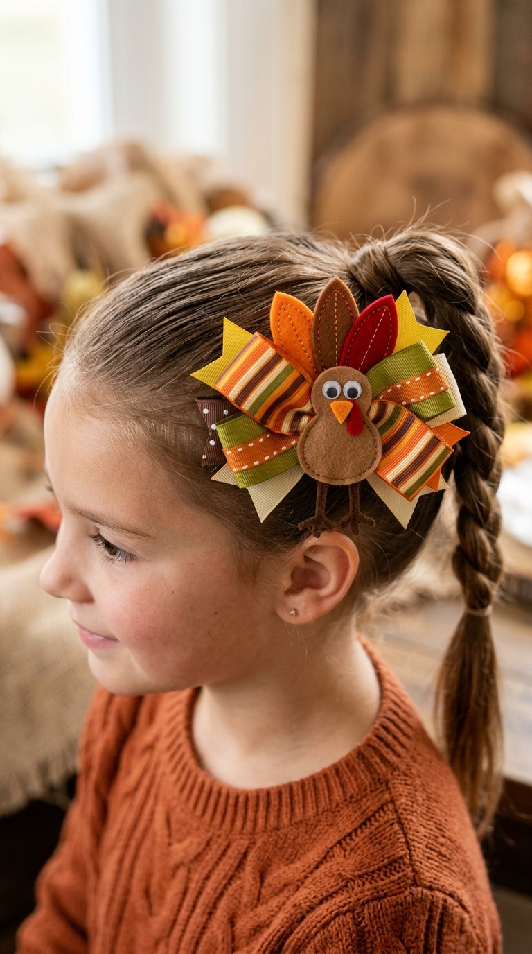 Hand-Drawn Turkey Ribbon Bow