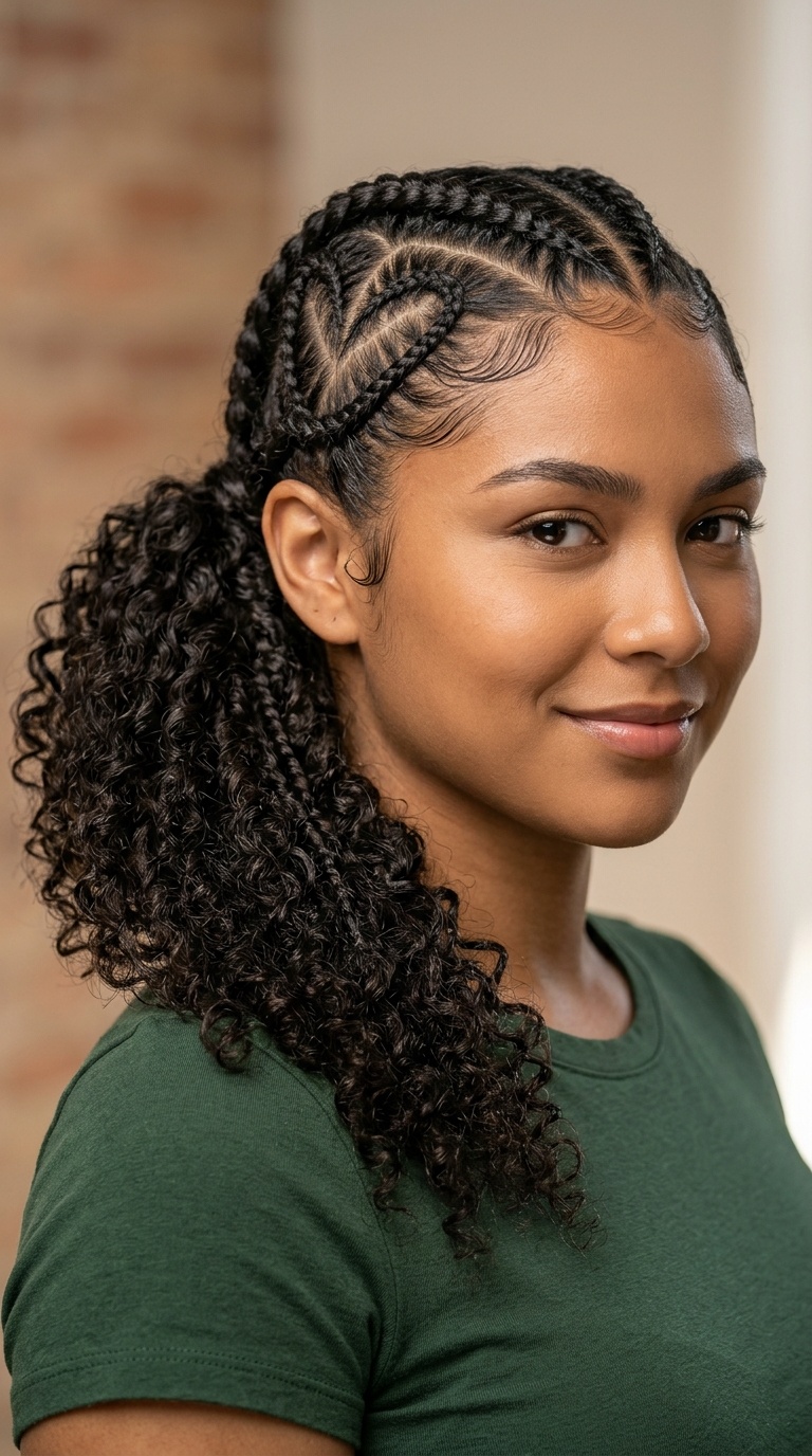 Heart-Shaped Braids into a Curly Side Pony
