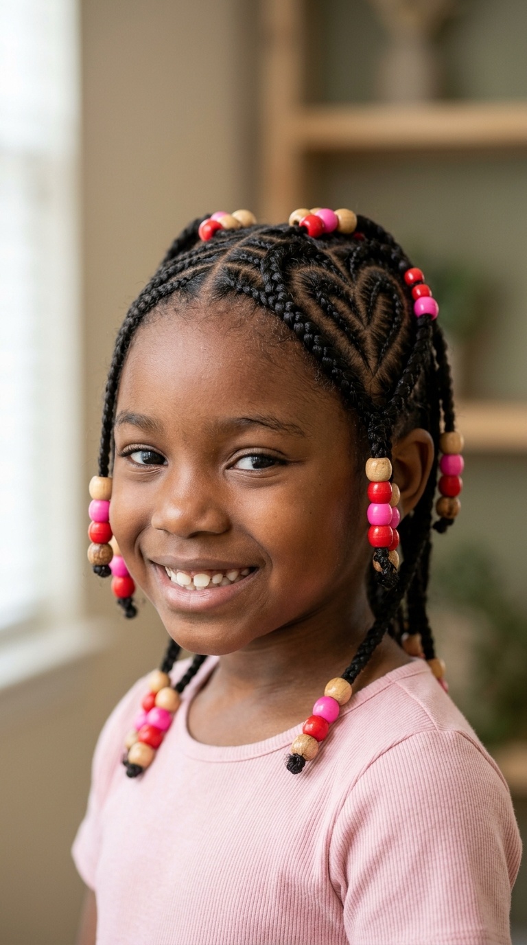 Heart-Shaped Braids with Pink and Red Beads