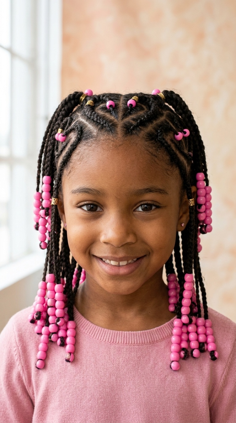 Heart-Shaped Braids with Pink Beads