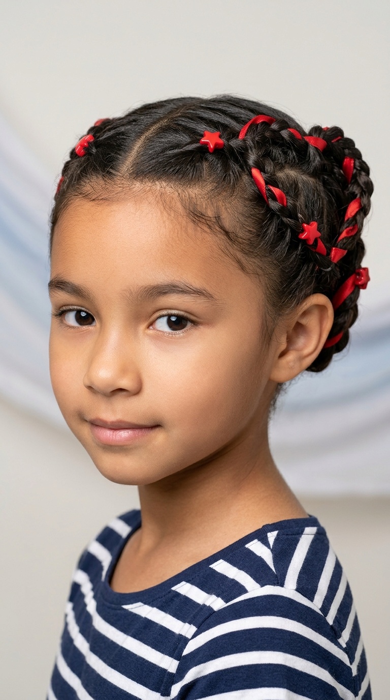 Heart-Shaped Braids with Red Accents