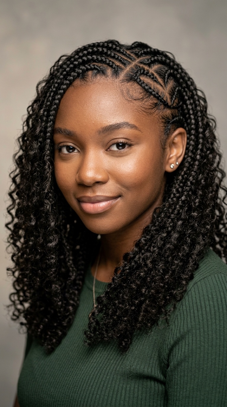 Heart-Shaped Cornrows with Curly Accents