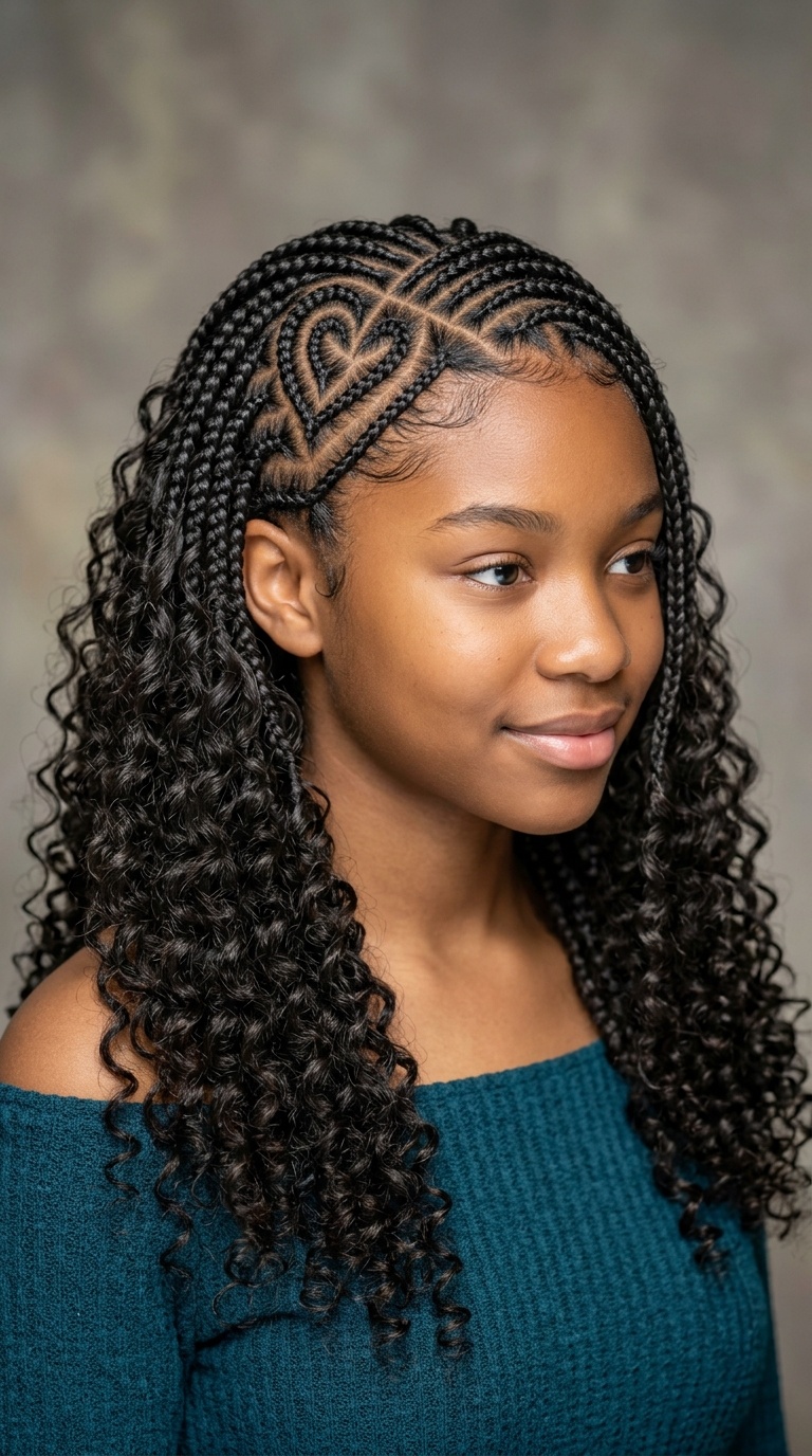 Heart-Shaped Part Braids with Curls