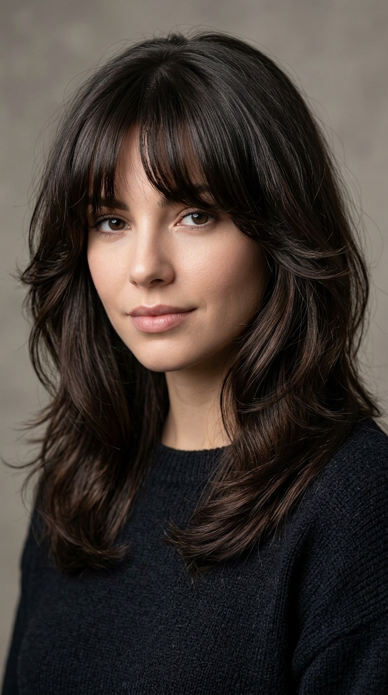 Heavy Curtain Bangs for Oval Faces