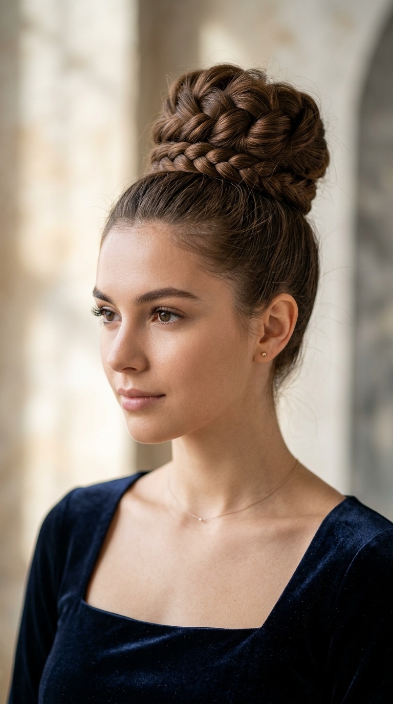 High Ballerina Bun with Braided Base