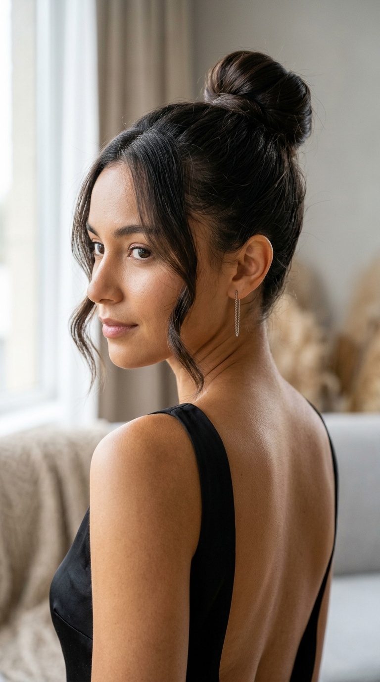 High Ballet Bun with Face-Framing Strands