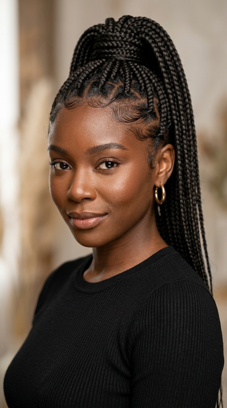 High Braided Ponytail with Baby Hair