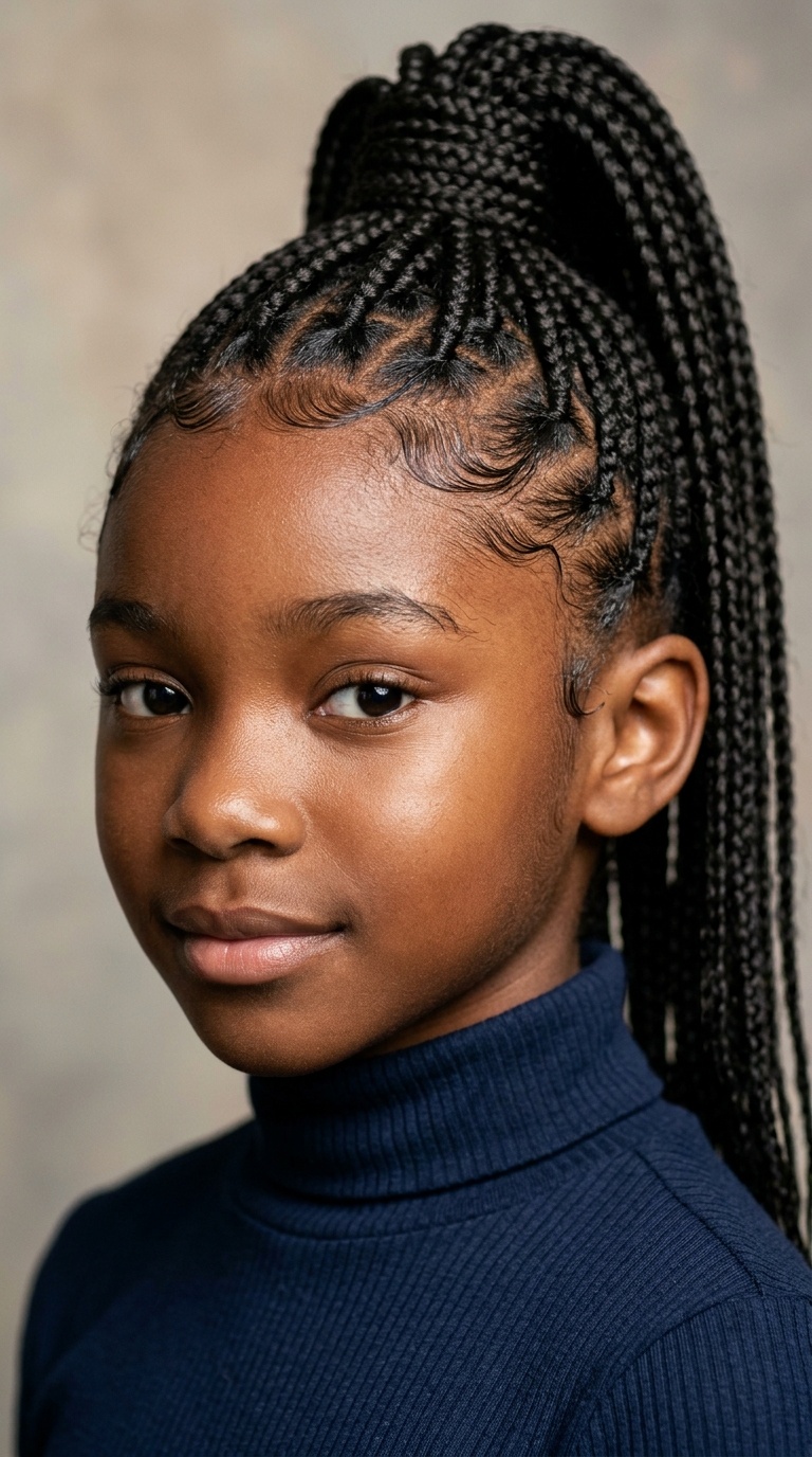High Braided Ponytail with Sleek Edges