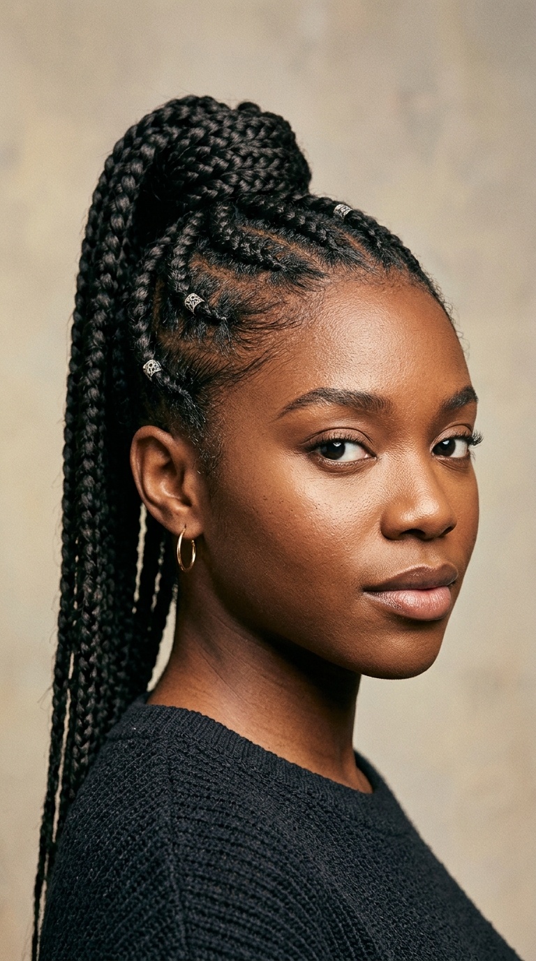High Braided Ponytail with Wrapped Base