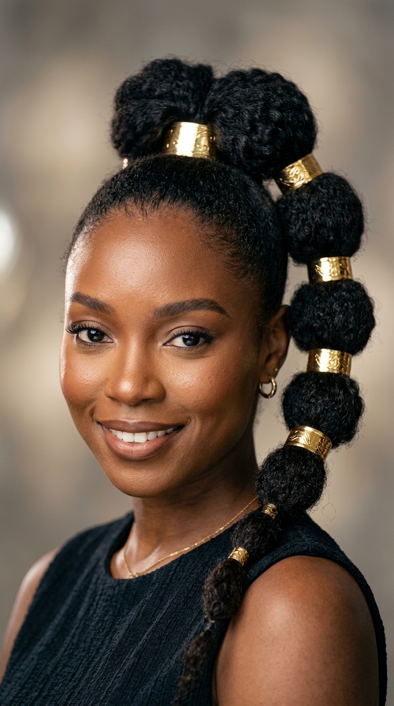 High Bubble Ponytail with Gold Cuffs