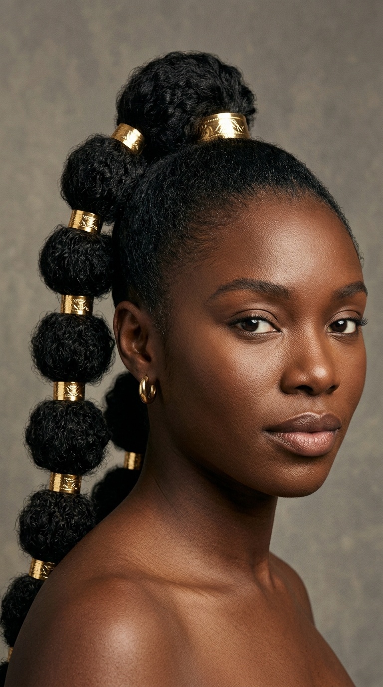 High Bubble Ponytail with Gold Cuffs