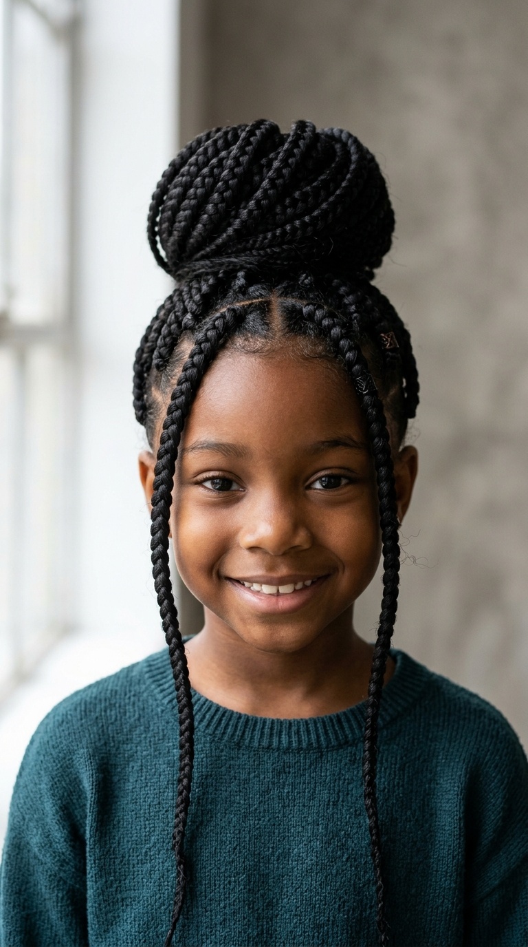 High Bun Big Box Braids
