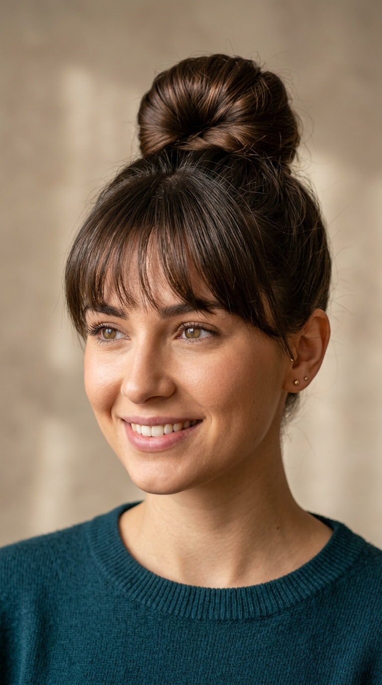 High Bun with Bangs