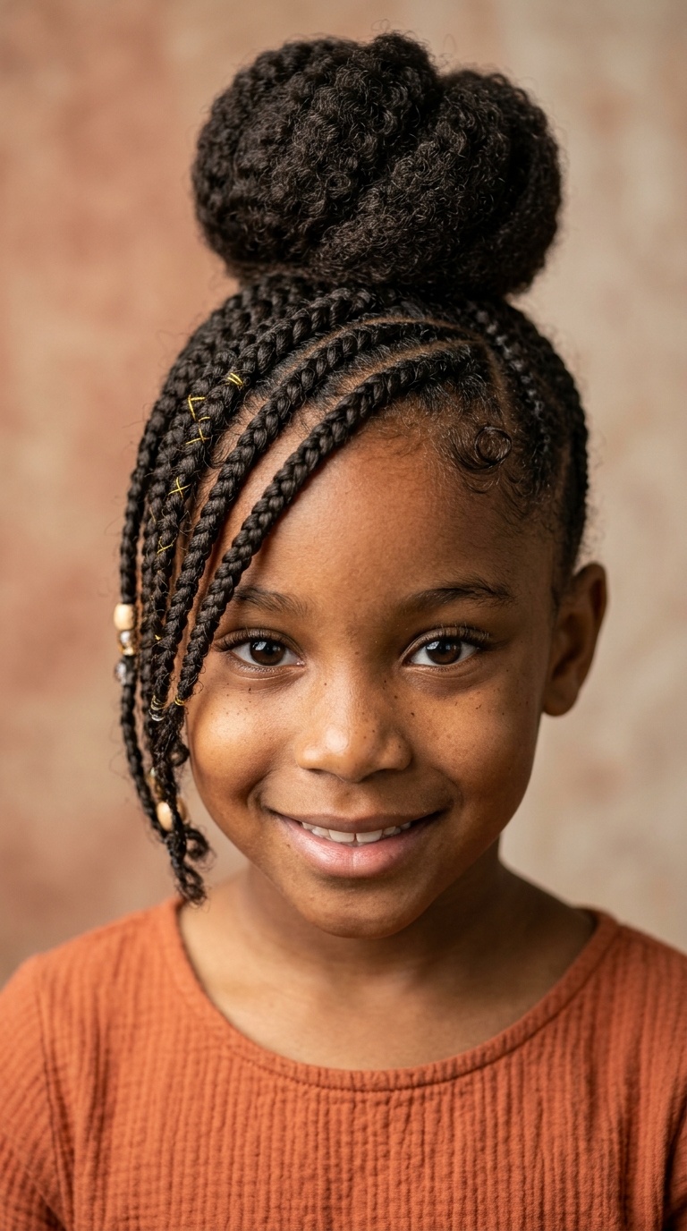 High Bun with Braided Bangs