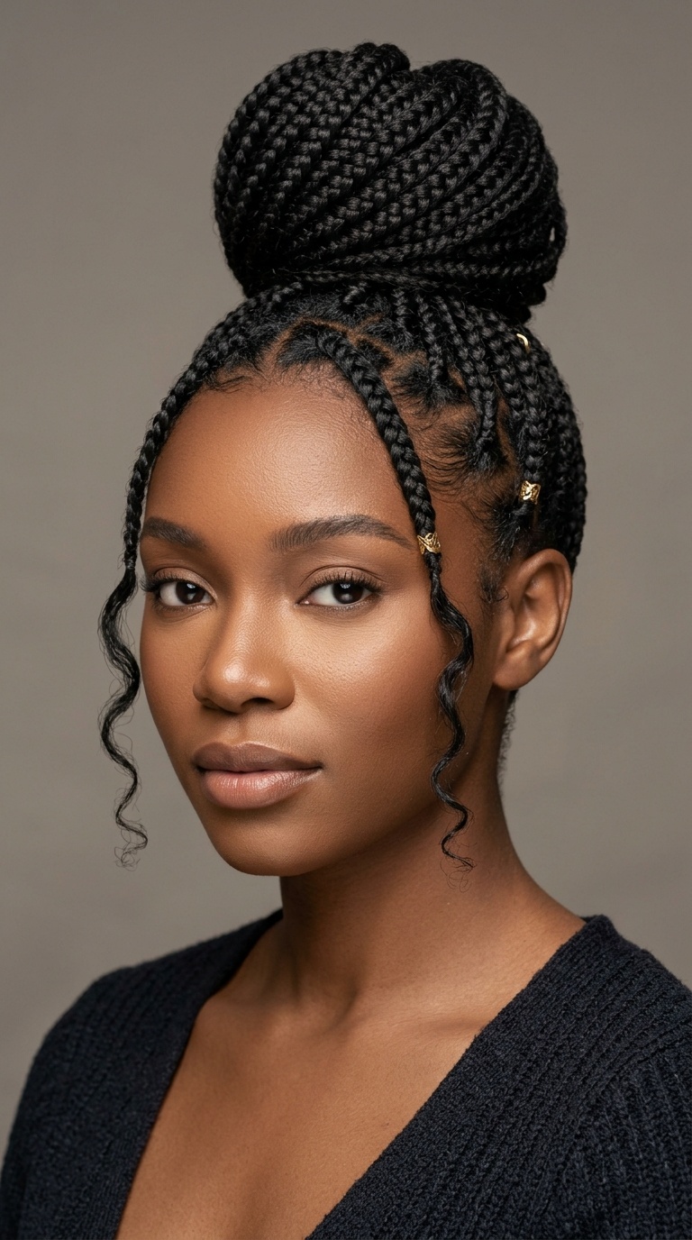 High Bun with Face-Framing Tendrils