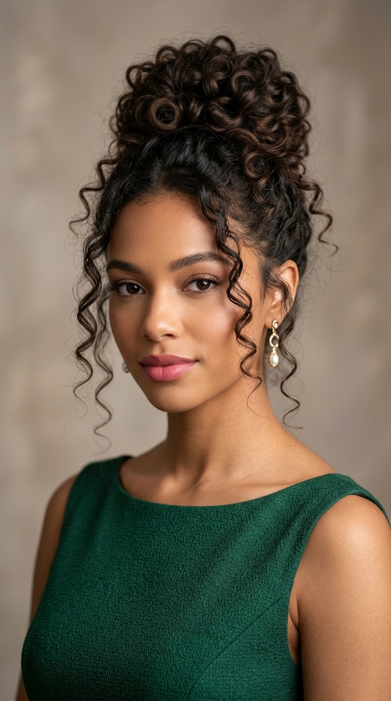 High Bun with Face-Framing Tendrils