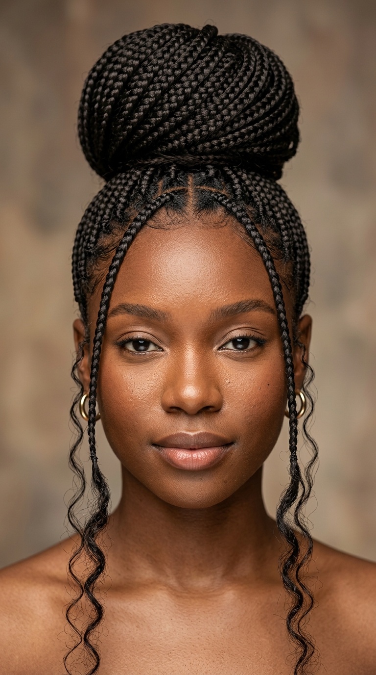 High Bun with Face-Framing Tendrils