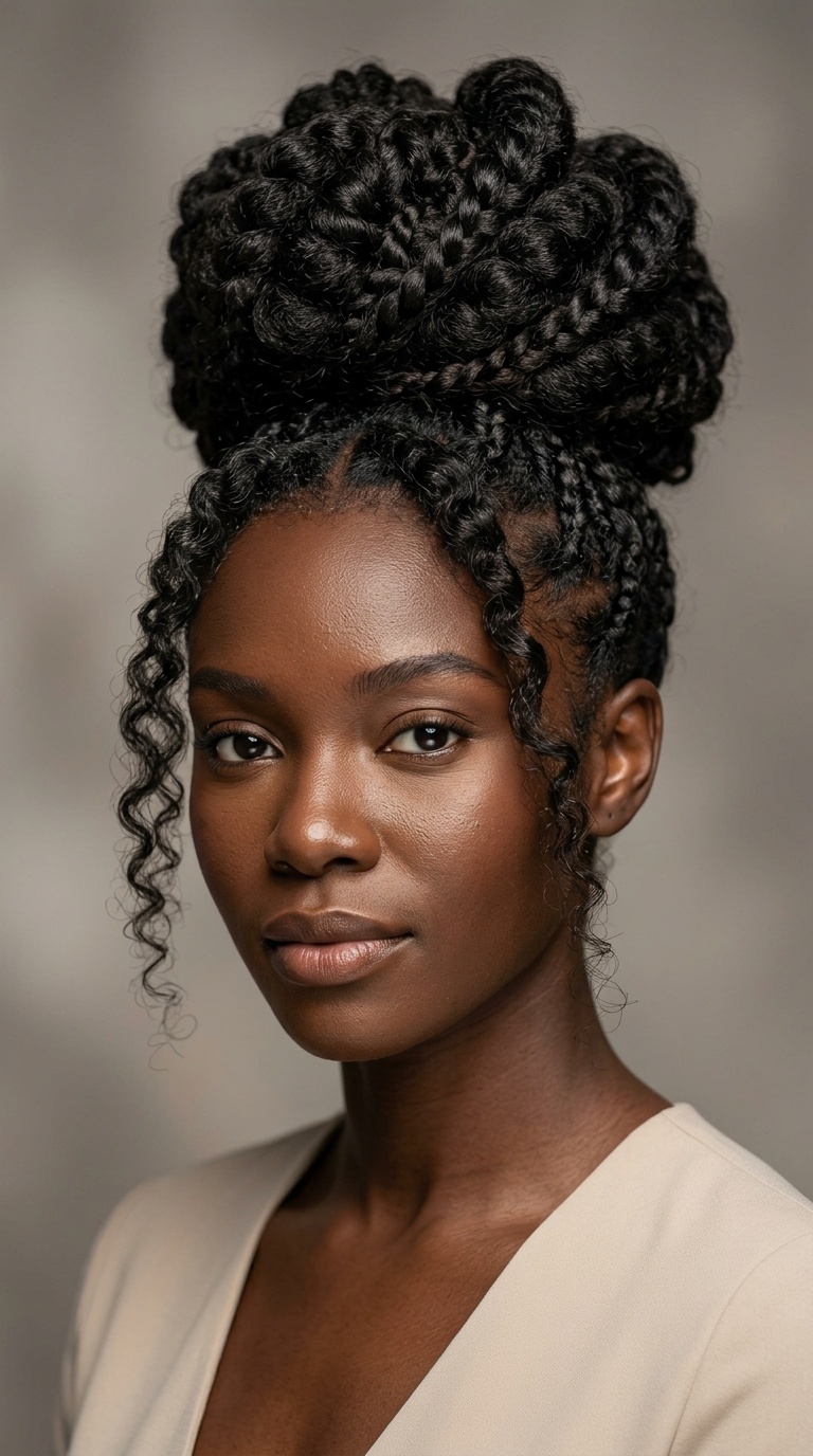 High Bun with Face-Framing Tendrils