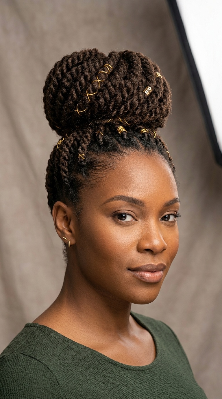 High Bun with Gold Accents
