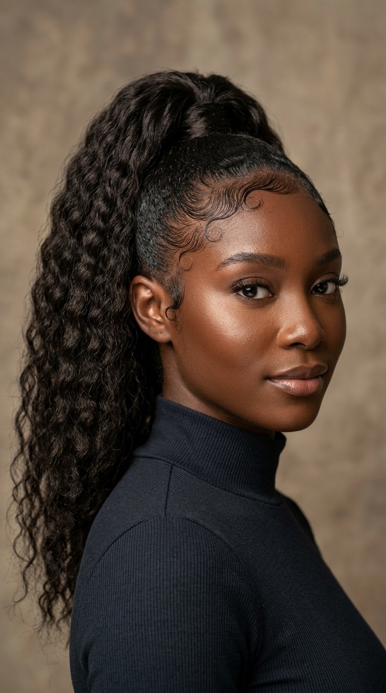 High Crimp Ponytail with Laid Edges