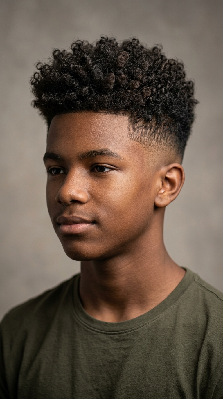 High Drop Fade with Sponged Curls